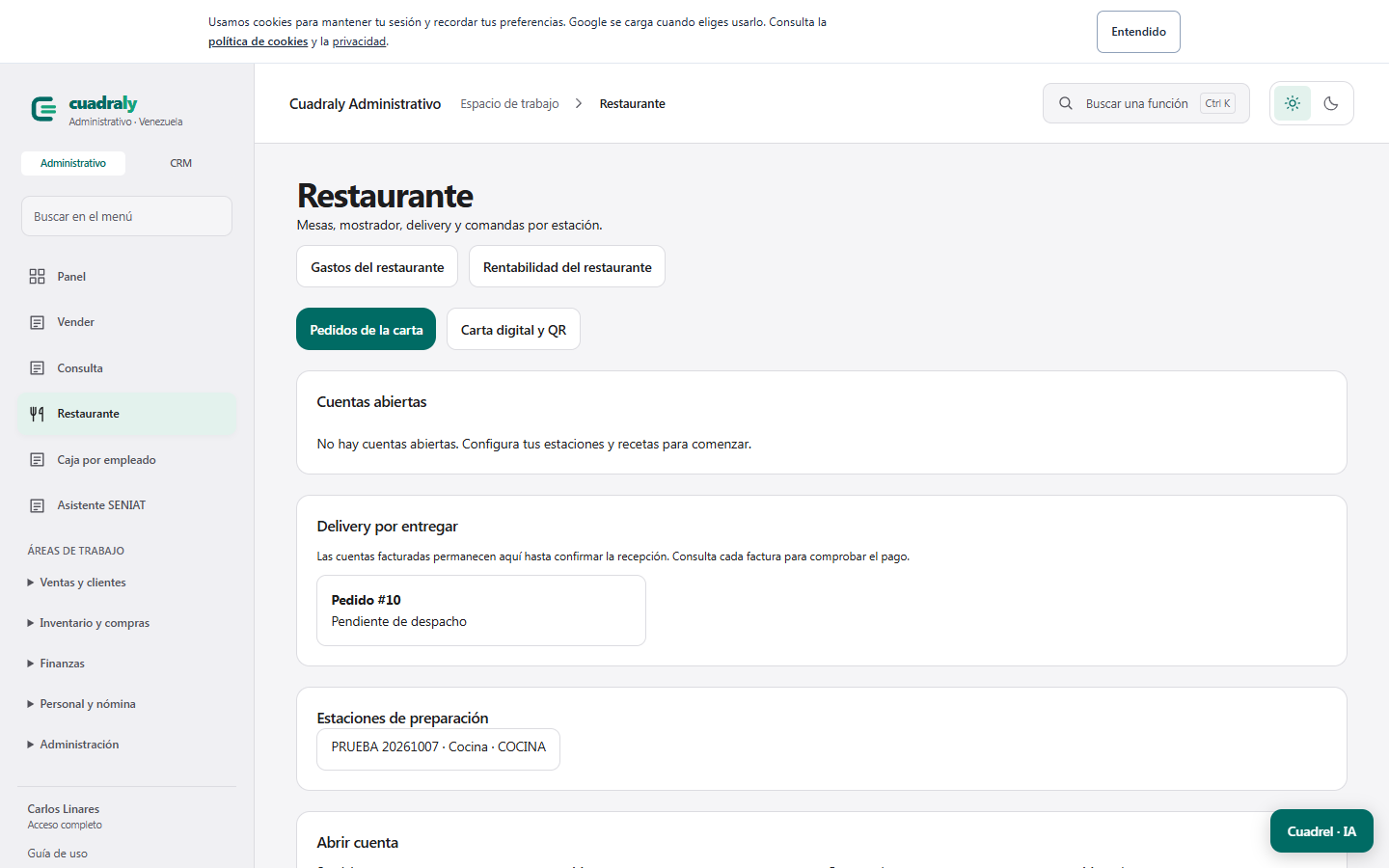 Captura real de Cuadraly: restaurantes