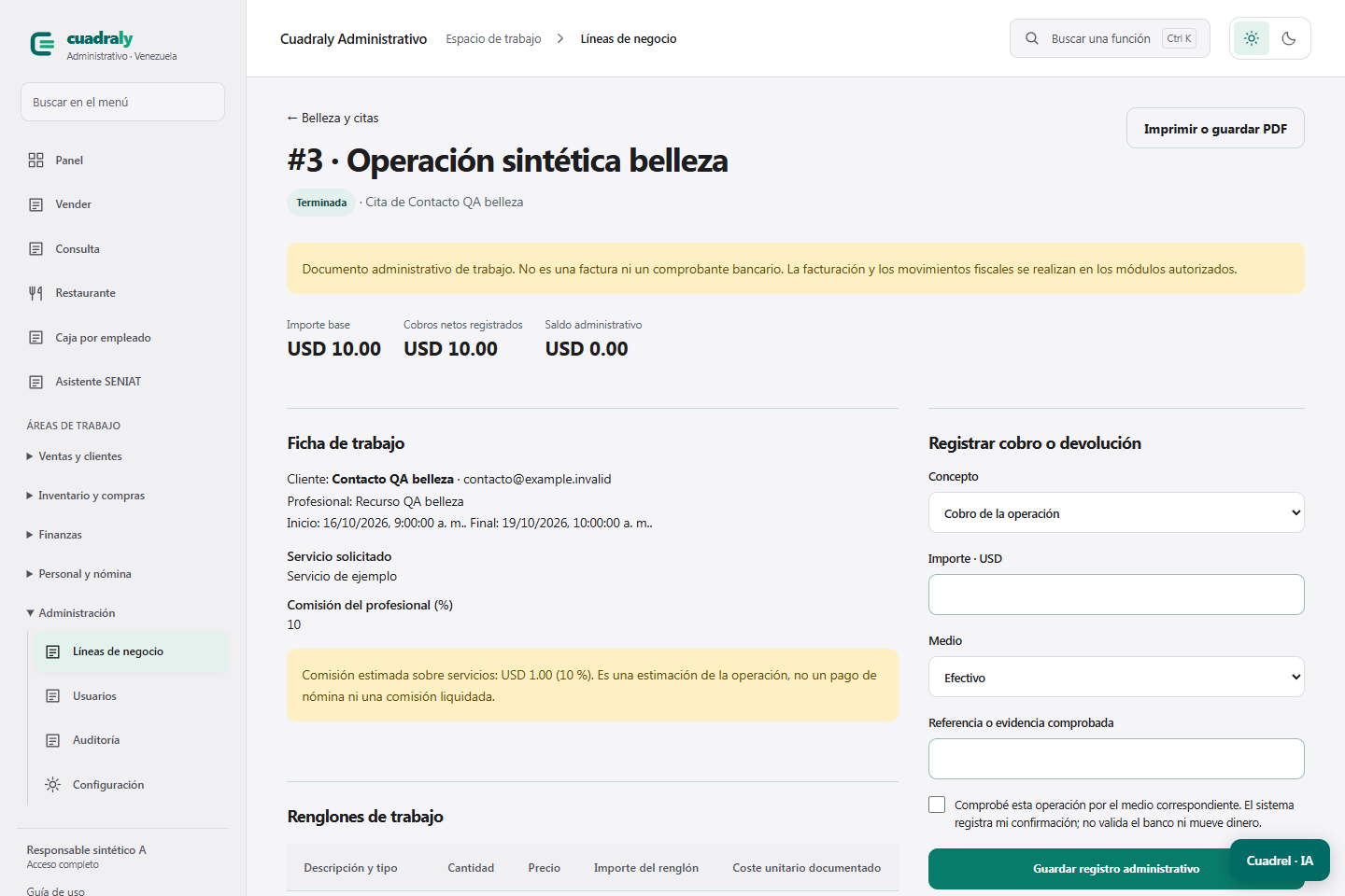 Ficha de trabajo de Belleza y citas en Cuadraly